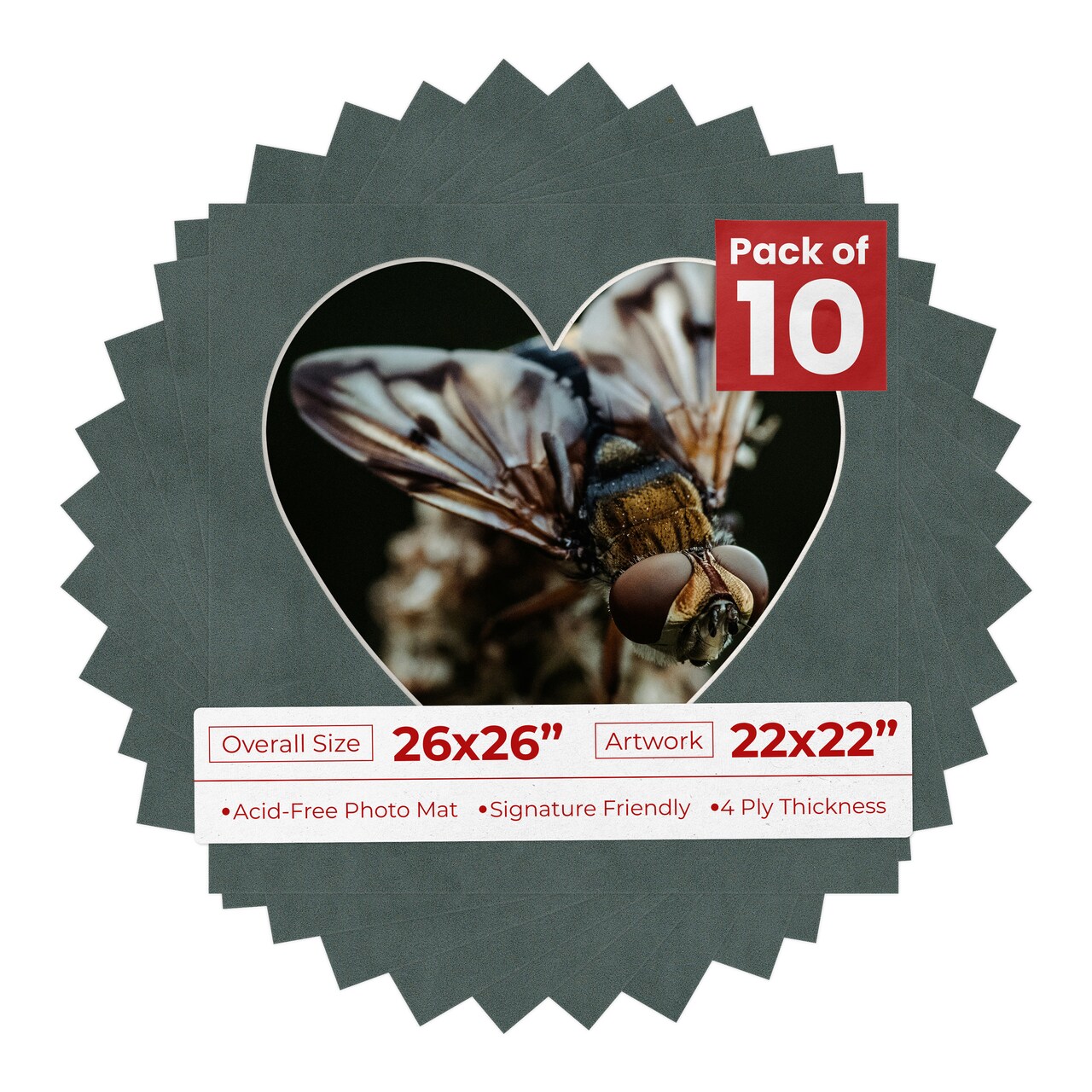 Dark Grey Suede Mat Board for 26x26 Frames - Heart Opening for 22x22 Photos